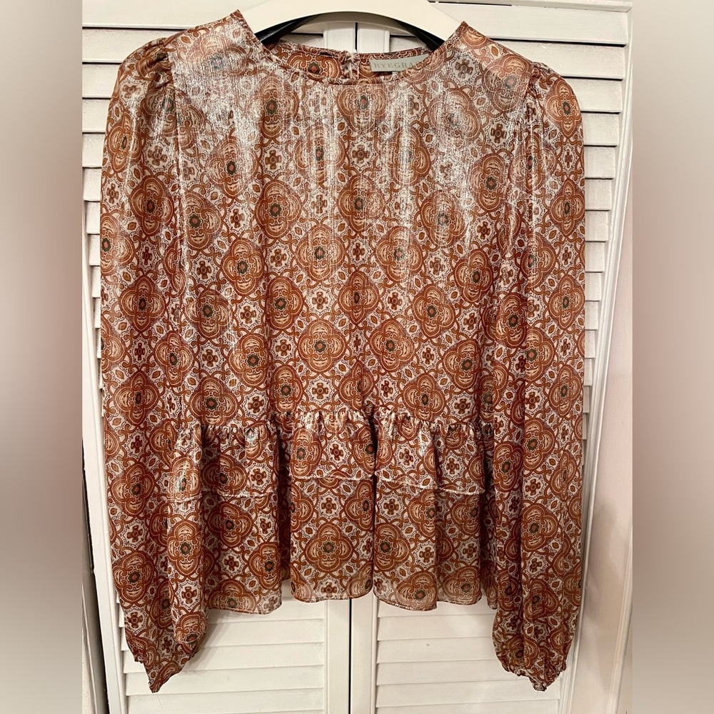 Ryegrass | shiny boho ruffle blouse size Medium